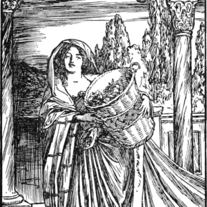 Woman holding basket, illustration