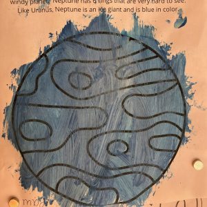 Child's drawing of a planet, painted bright blue